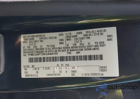 2019 Ford Escape S from USA, damaged, VIN 1FMCU0F73KUA44135